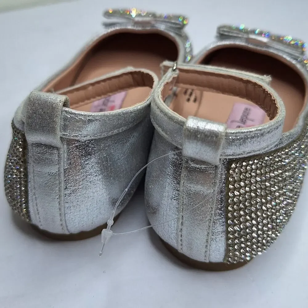 Nanette Lepore Girls Glitter Ballet Flats 2 Party Shoes Bling Rhinestone Bows